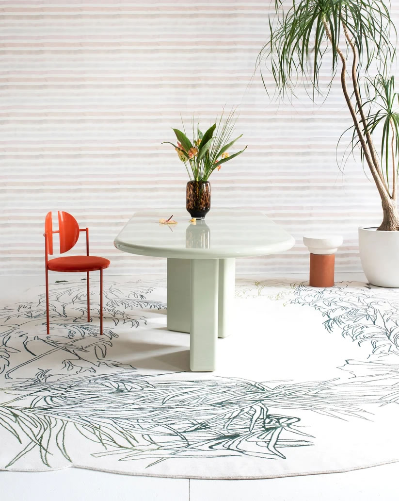 现代新中式黑白植物图案地毯贴图