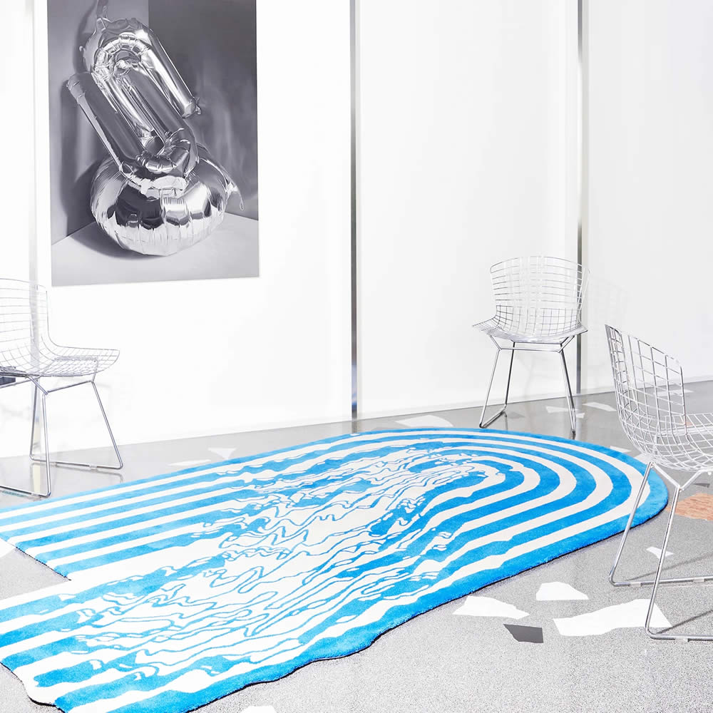 现代简约蓝白色不规则线条纹理图案地毯贴图