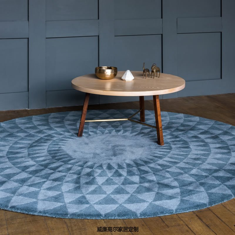 北欧风格墨蓝色圆形几何图形地毯贴图
