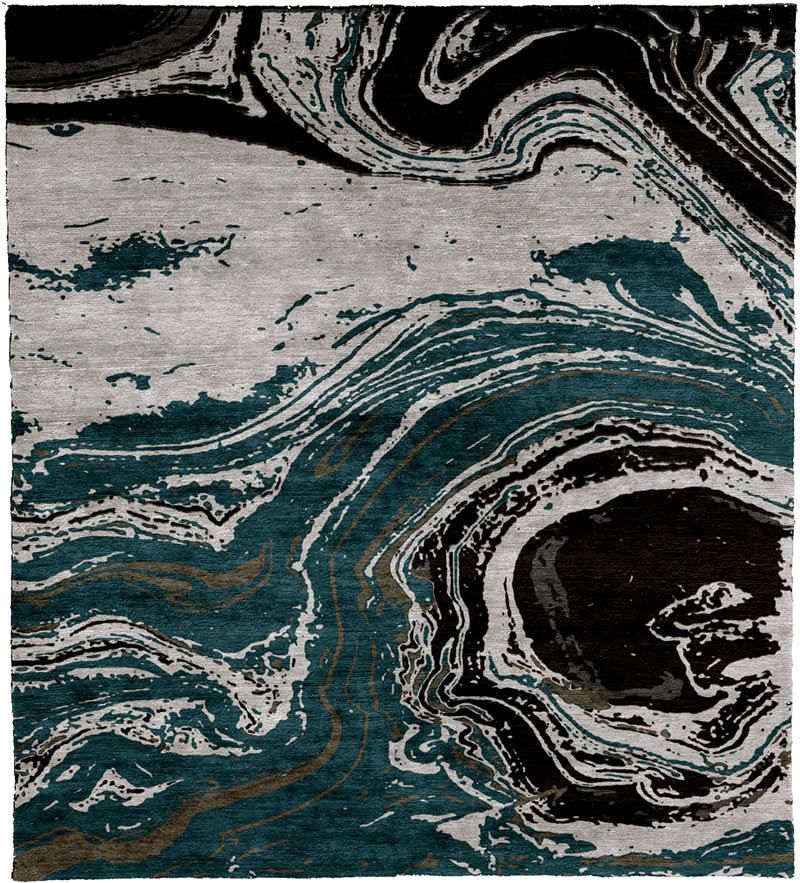 新中式蓝灰色抽象图案地毯贴图-高端定制