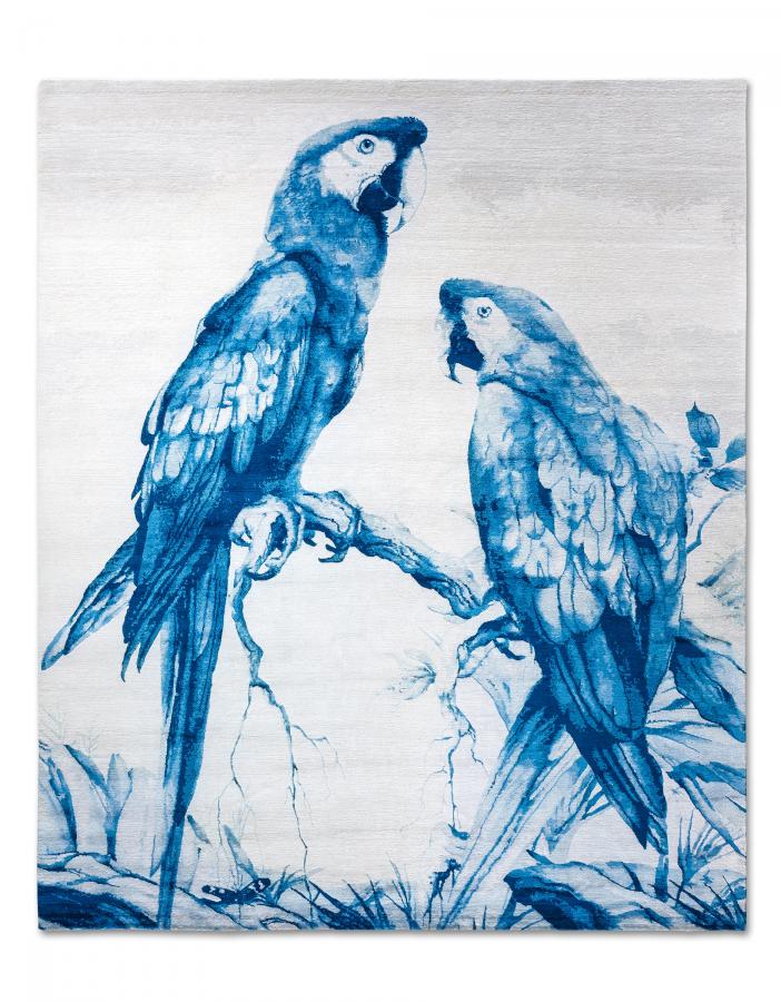 新中式蓝色鹦鹉图案地毯贴图-高端定制