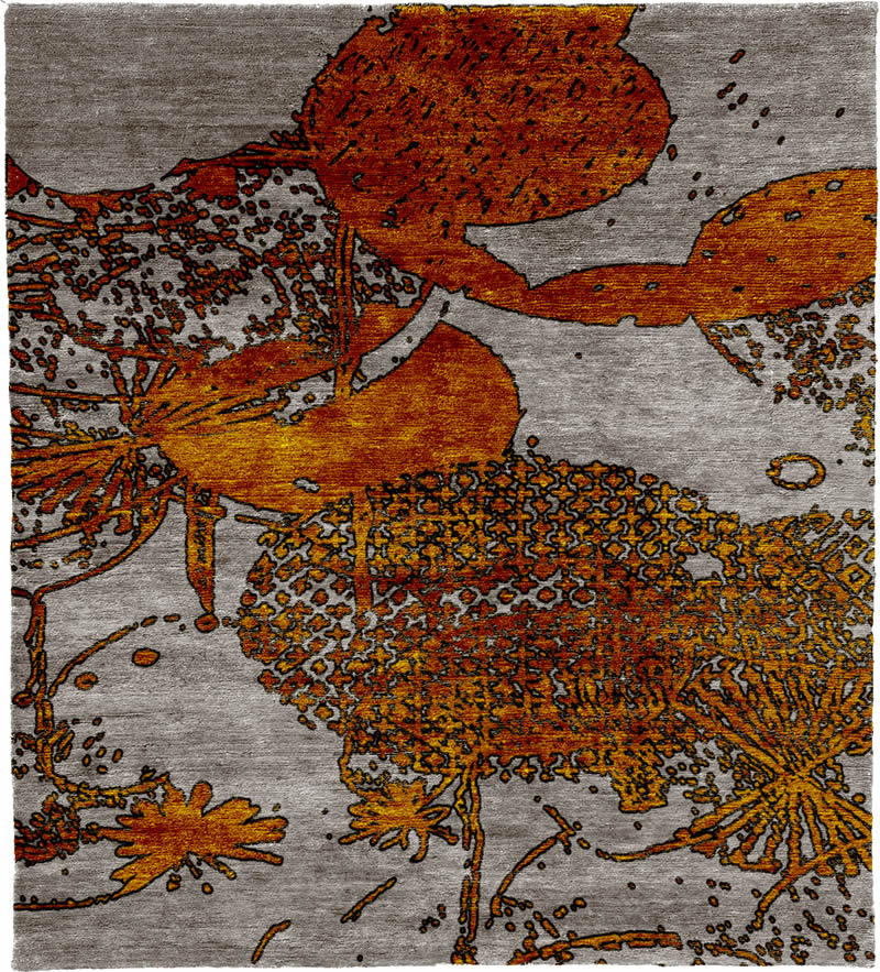 新中式金色植物图案地毯贴图-高端定制
