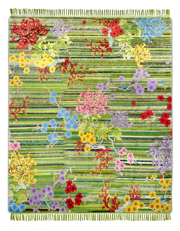 新中式风格绿色植物图案地毯贴图-高端定制