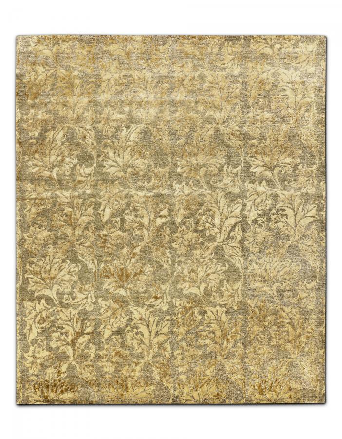 新中式金黄色叶子植物图案地毯贴图-高端定制