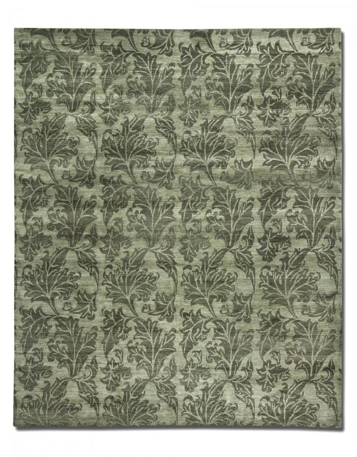 新中式灰绿色叶子植物图案地毯贴图-高端定制