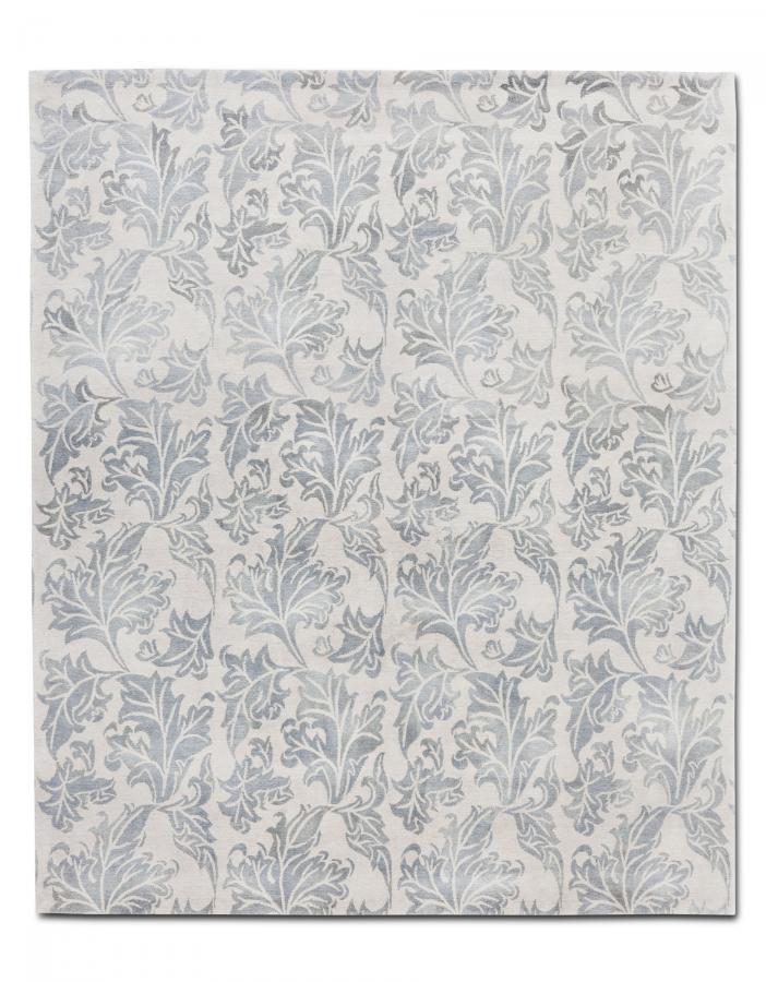 新中式灰蓝色叶子植物图案地毯贴图-高端定制
