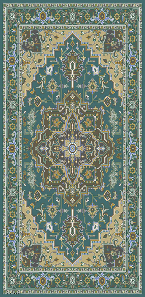 美式风格青色古典花纹图案地毯贴图-高端定制
