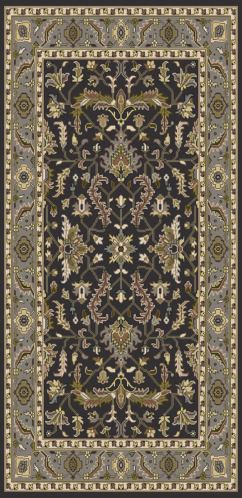 美式风格灰黑色古典花纹图案地毯贴图-高端定制
