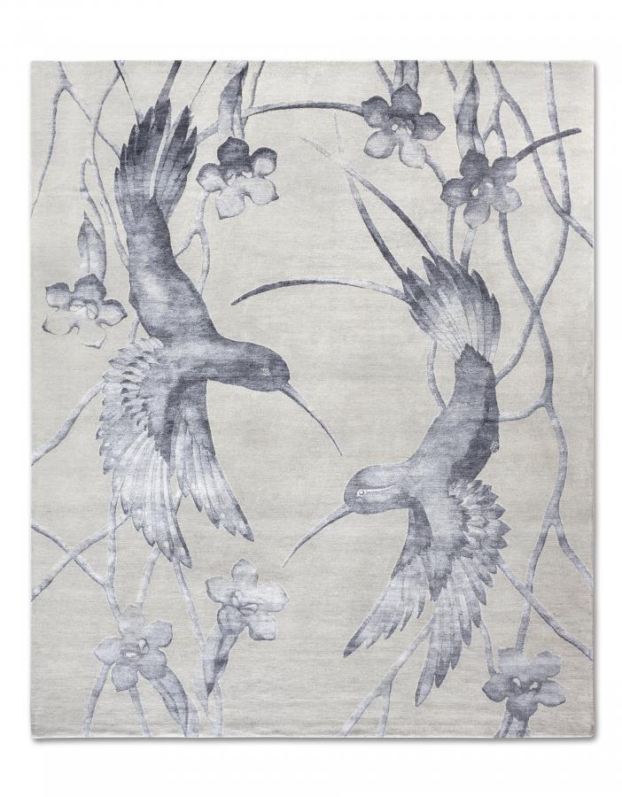 新中式灰色花鸟图案地毯贴图-高端定制-2