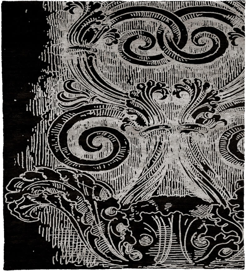 现代美式黑白色花纹图案地毯贴图-高端定制