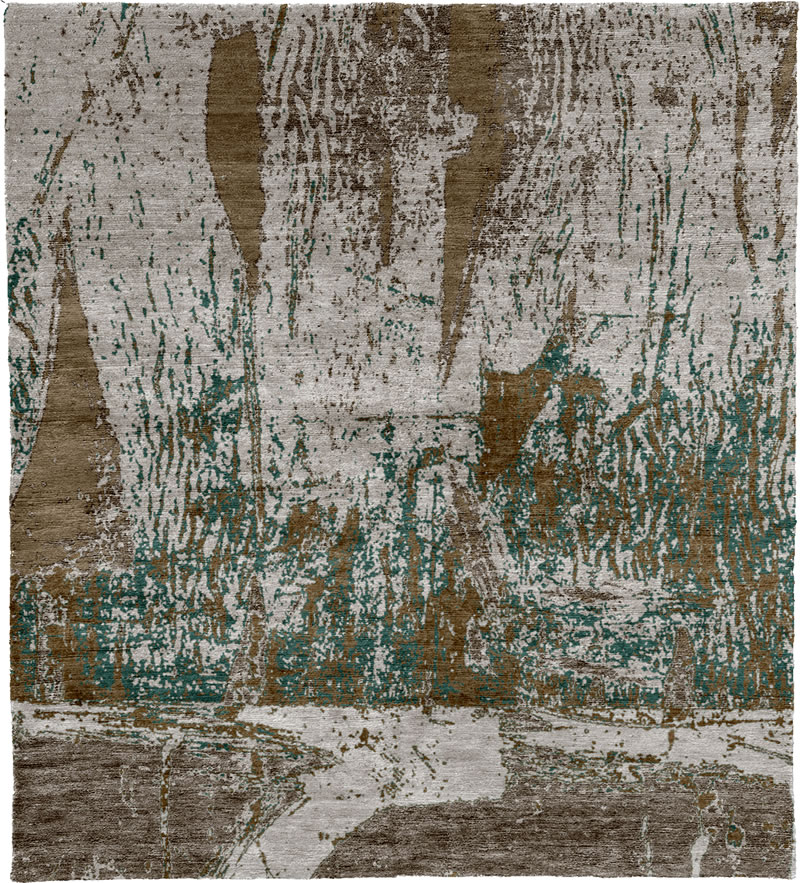 现代美式浅咖青色抽象图案地毯贴图-高端定制