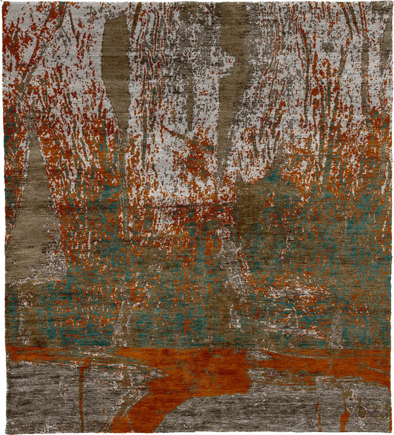 现代美式浅咖橙色抽象图案地毯贴图-高端定制