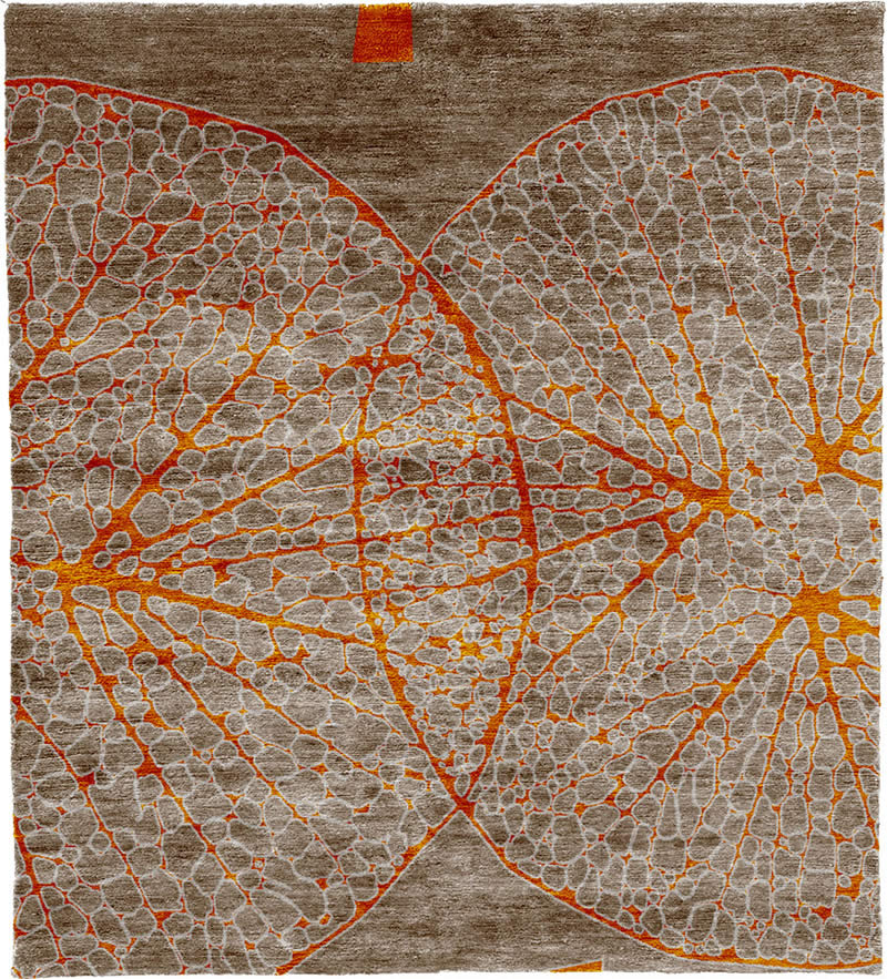 现代美式橘色叶子花纹图案地毯贴图-高端定制