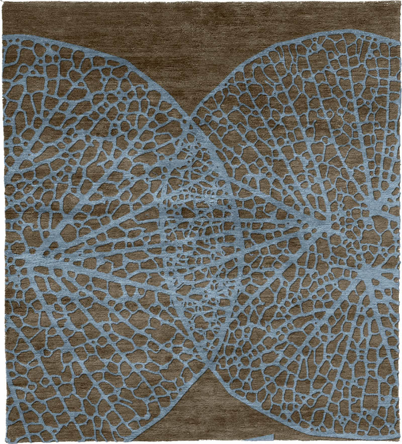 现代美式蓝色叶子花纹图案地毯贴图-高端定制