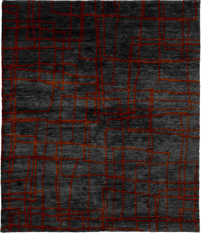 现代美式灰黑色橘色几何图案地毯贴图-高端定制