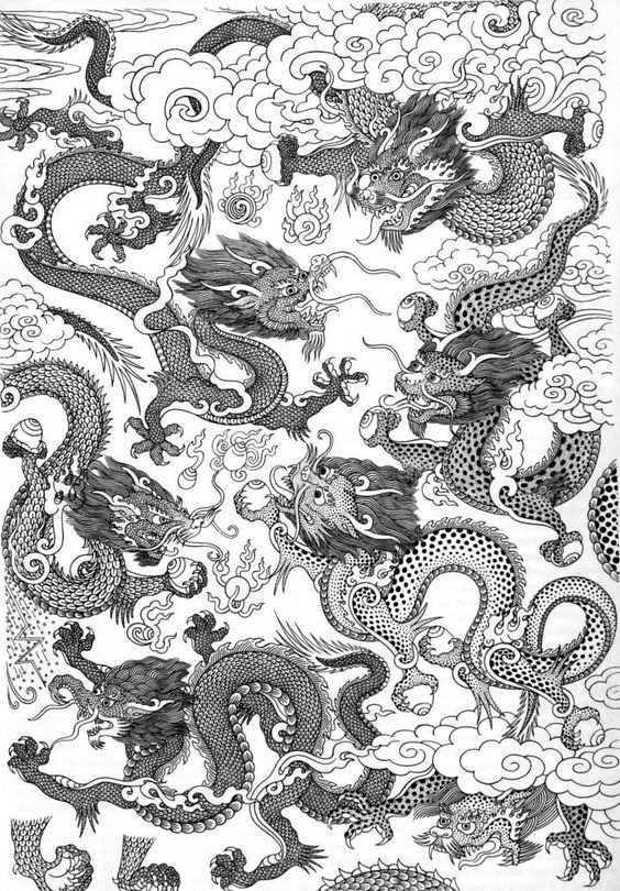 新中式古典黑白飞龙图案地毯贴图-高端定制