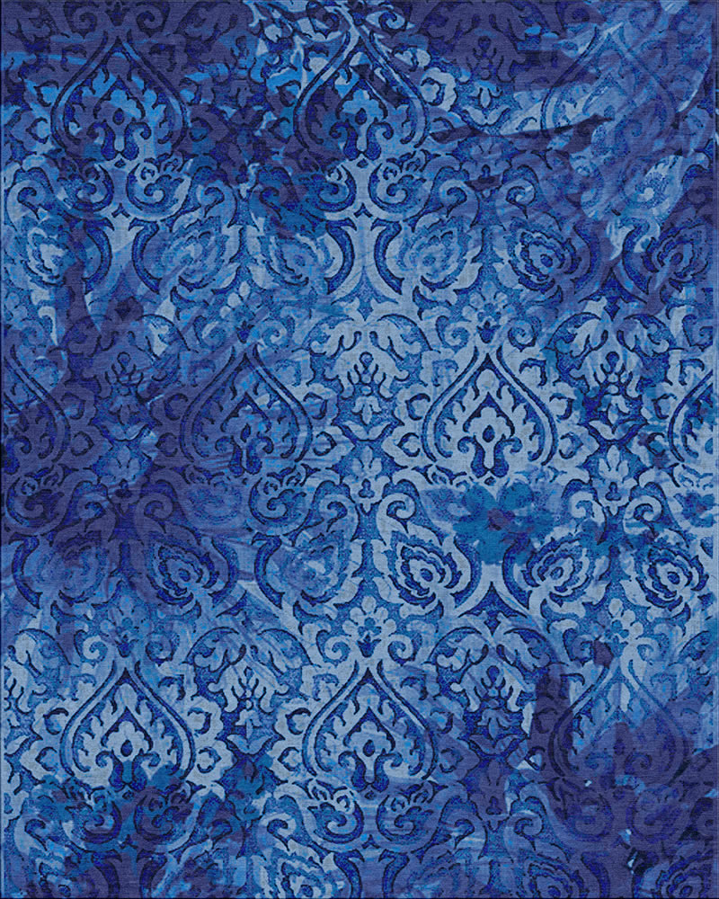 美式风格蓝色简单波斯花纹图案地毯贴图-高端定制