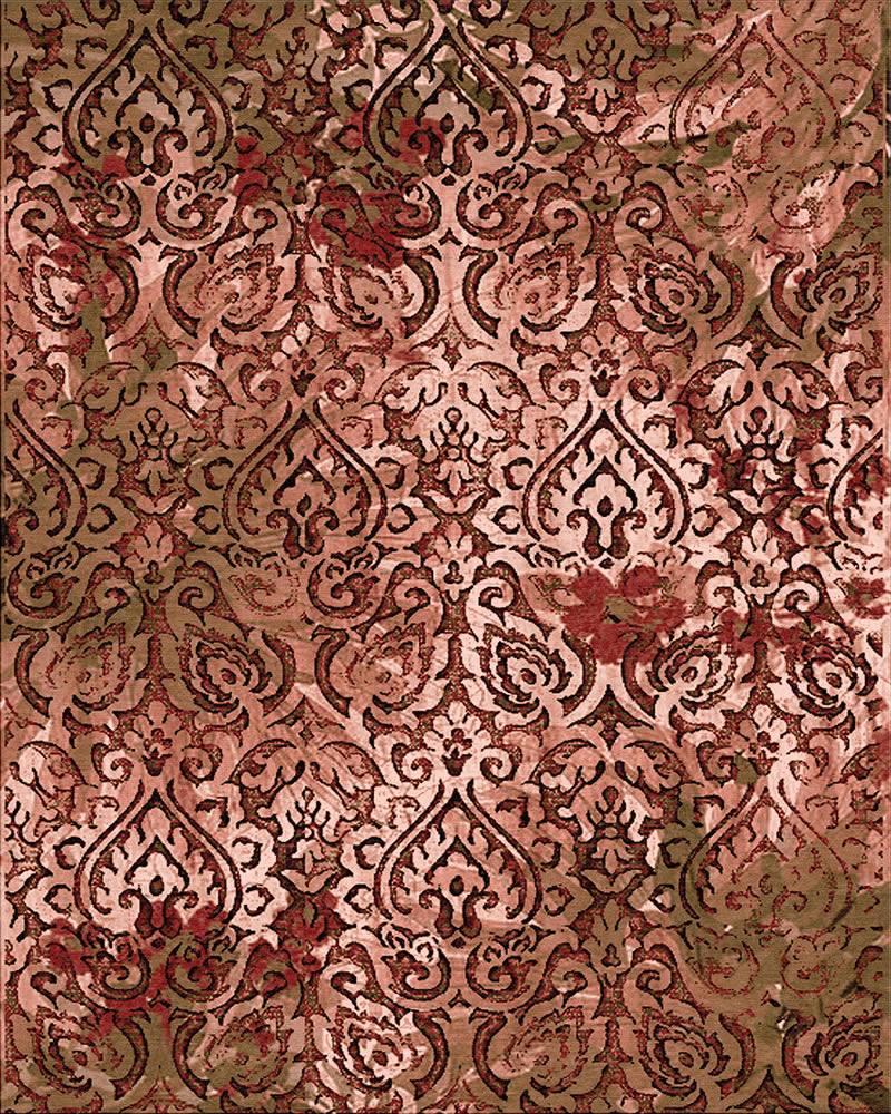 美式风格粉绿色简单波斯花纹图案地毯贴图-高端定制