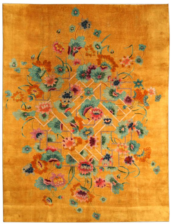 新中式古典牵牛花图案地毯贴图-高端定制