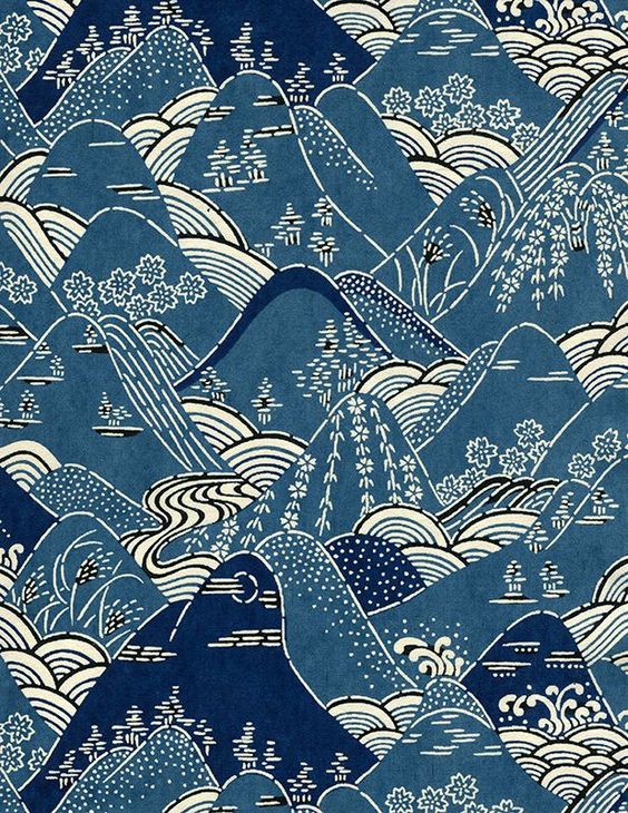 新中式古典蓝色山图案地毯贴图-高端定制