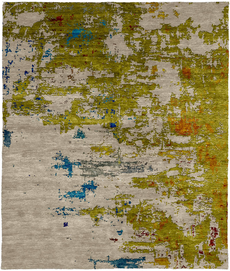 现代美式黄绿色抽象图案地毯贴图-高端定制