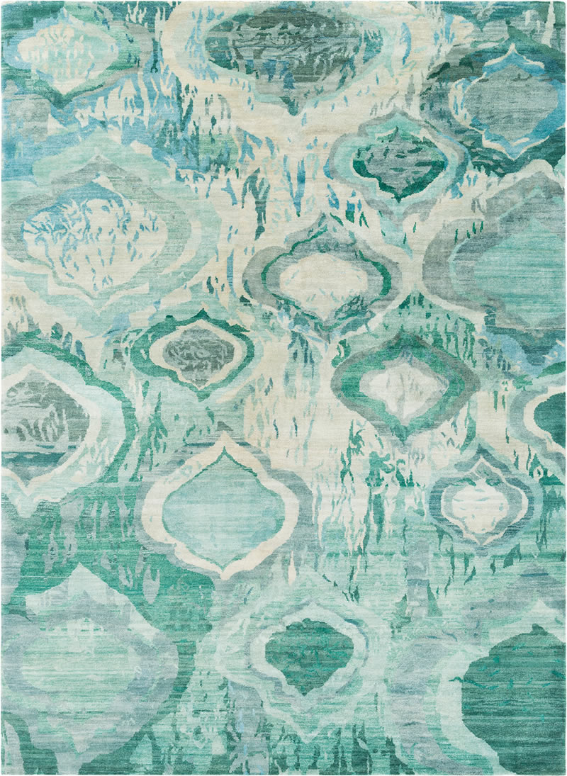 现代美式深浅青绿色简单抽象图案地毯贴图-高端定制