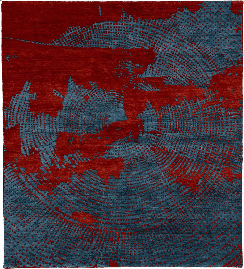 现代美式红蓝色简单抽象图案地毯贴图-高端定制