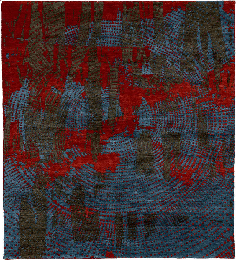 现代美式红蓝灰色简单抽象图案地毯贴图-高端定制