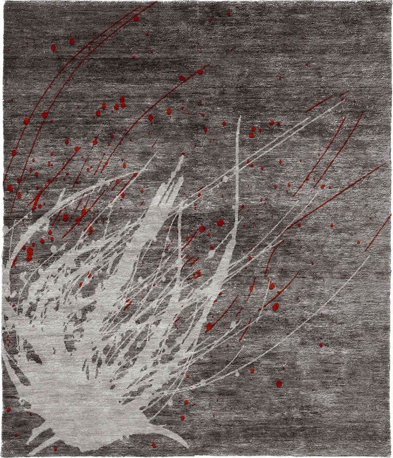 现代美式灰底白红色抽象图案地毯贴图-高端定制