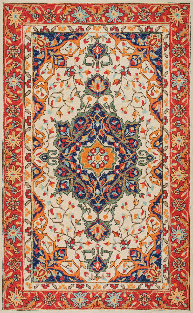 美式风格红色波西米亚花纹图案地毯贴图-高端定制