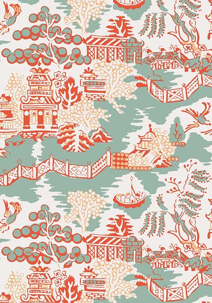 新中式古典古建筑花园图案地毯贴图-高端定制
