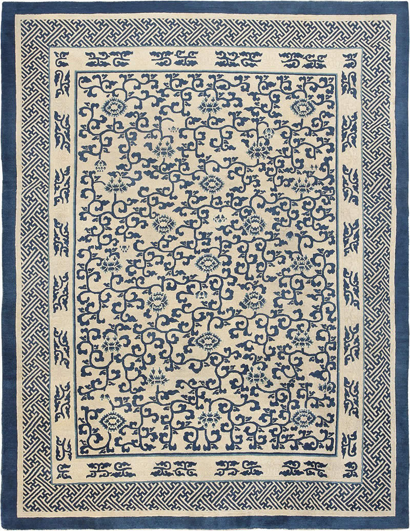 新中式古典蓝色花纹图案地毯贴图-高端定制-2