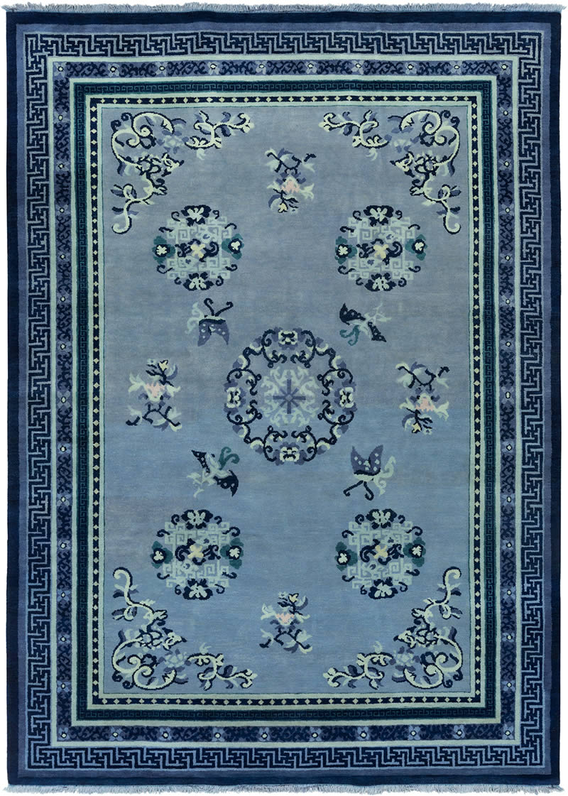 新中式古典深浅蓝色花纹图案地毯贴图-高端定制
