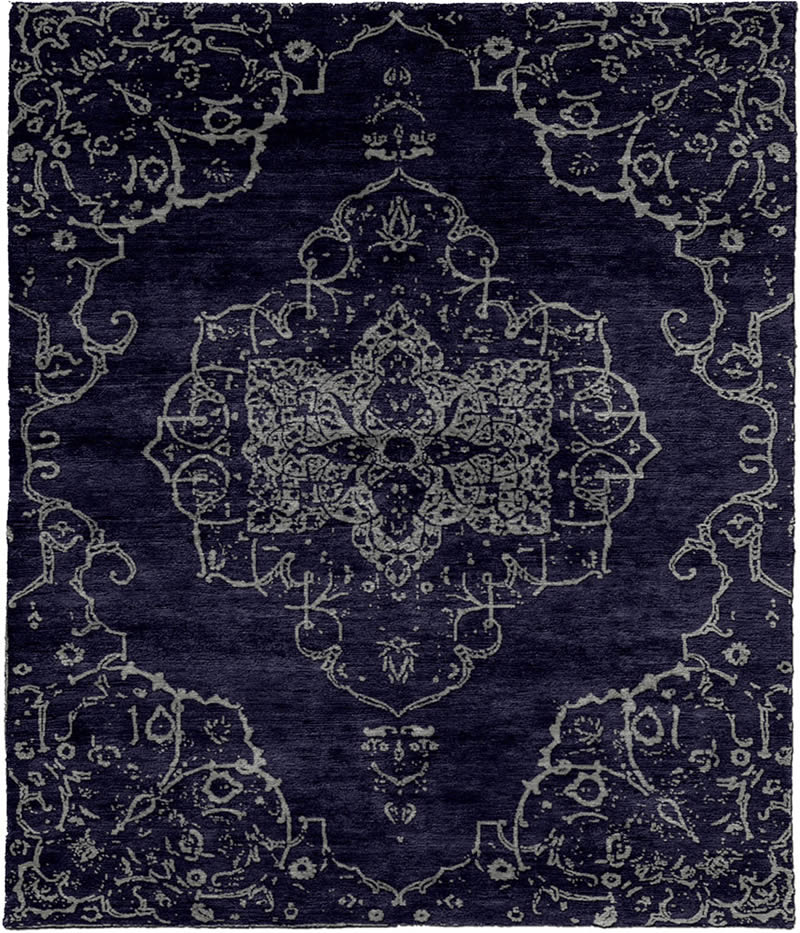 现代美式紫蓝白色花纹图案地毯贴图-高端定制