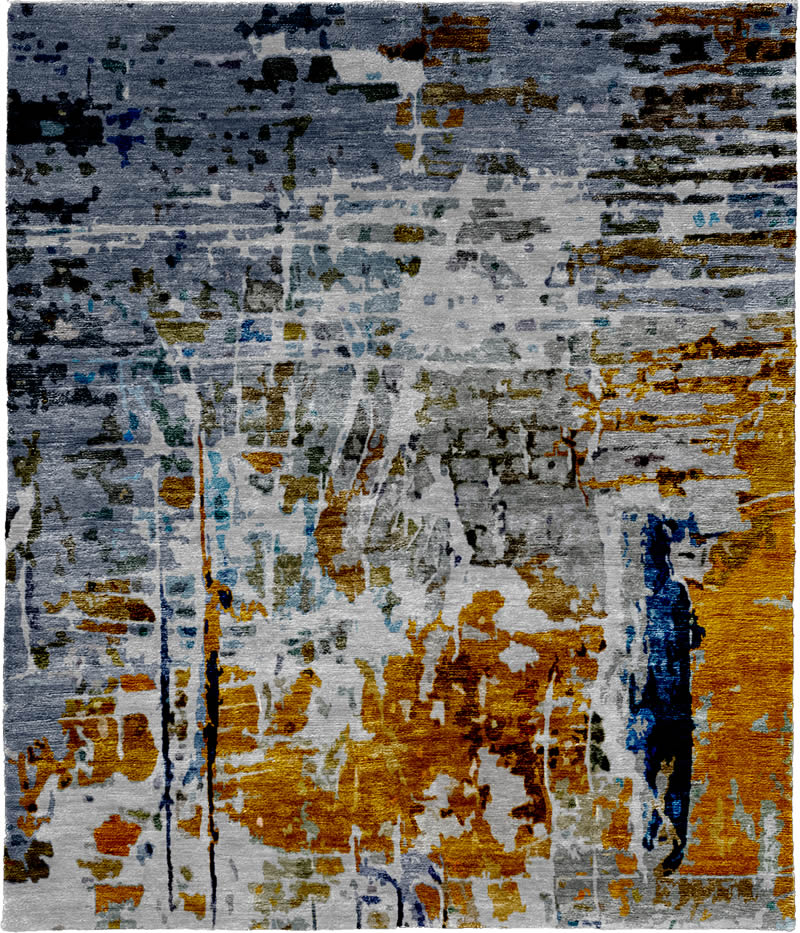 现代风格蓝灰橘色抽象图案地毯贴图-高端定制