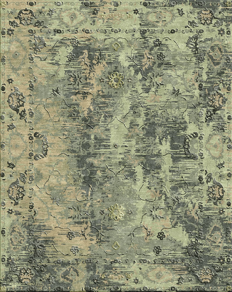 美式风格绿灰色抽象花纹图案地毯贴图-高端定制