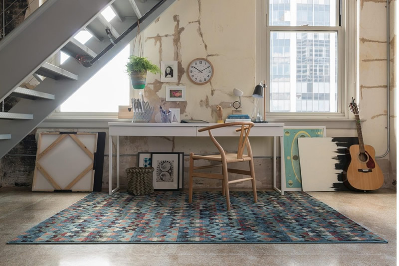 现代风格蓝灰色几何抽象图案地毯贴图-高端定制
