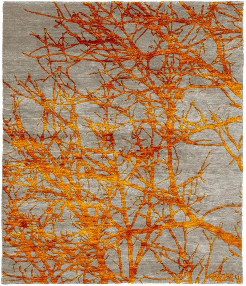 现代风格橘黄色树纹图案地毯贴图-高端定制