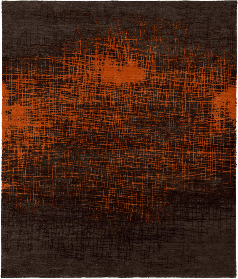 现代风格深咖橘色抽象线条图案地毯贴图-高端定制
