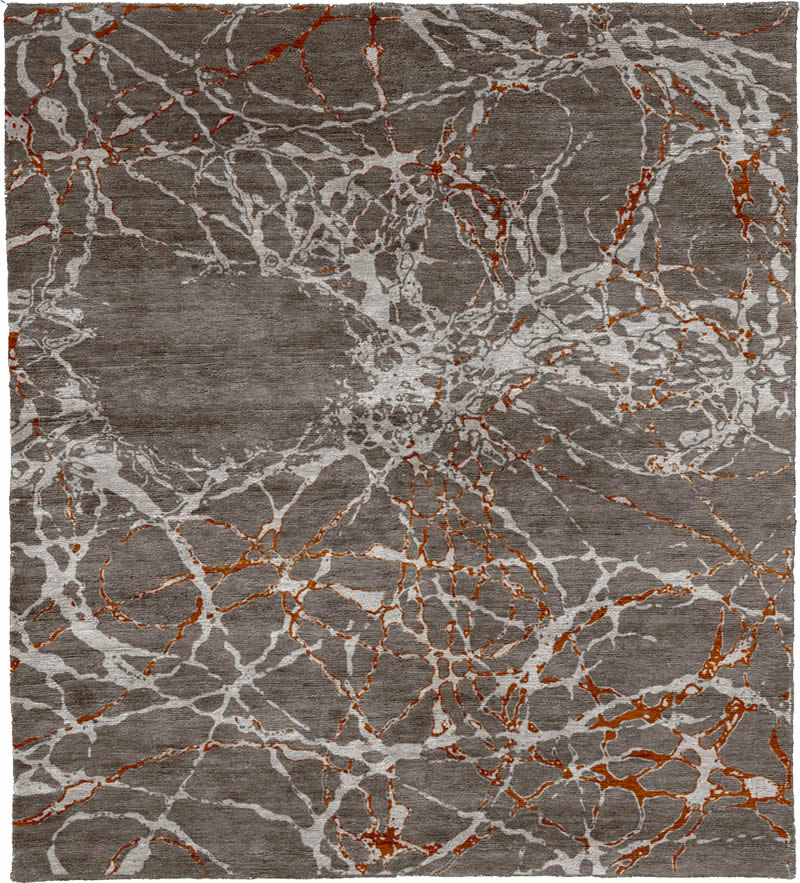 现代风格咖色橘白色抽象纹理图案地毯贴图-高端定制