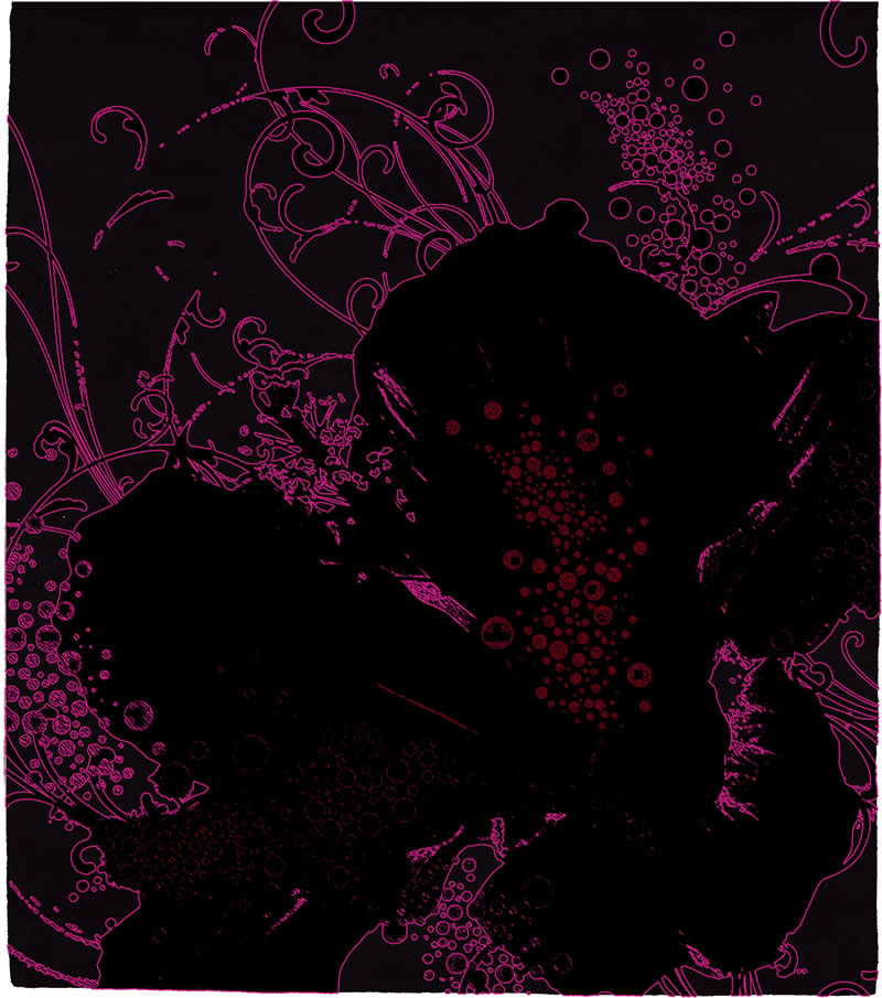 现代风格黑粉色植物图案地毯贴图-高端定制