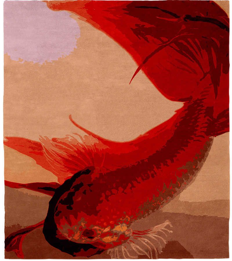 新中式红色鲤鱼图案地毯贴图-高端定制