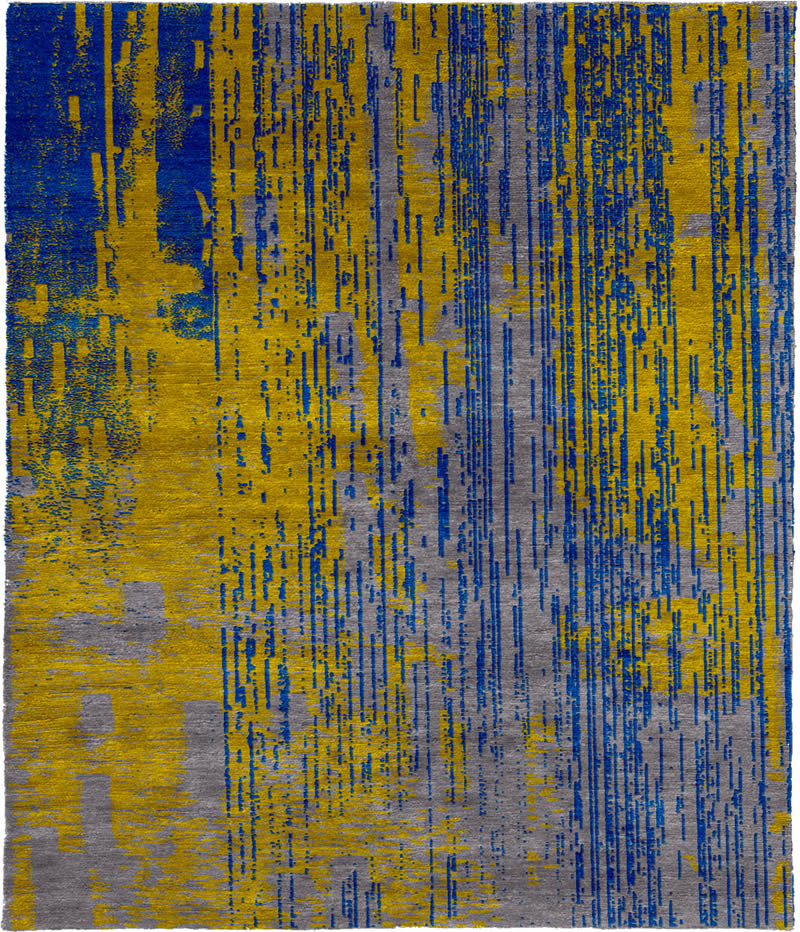 现代风格黄蓝色简单抽象图案地毯贴图-高端定制