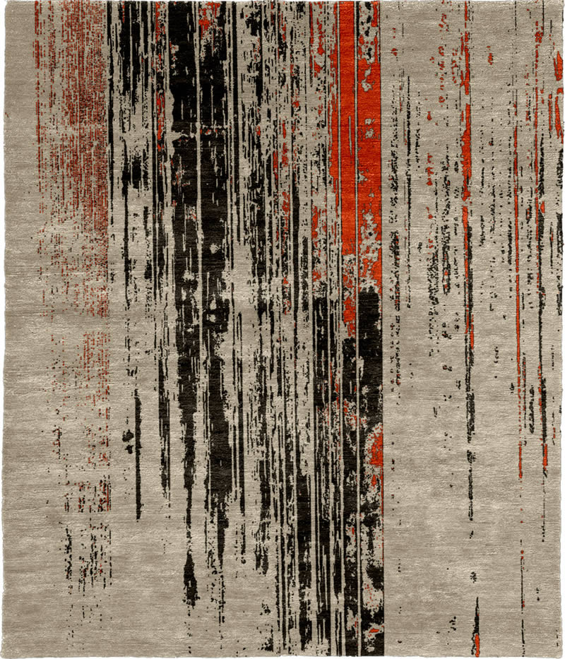 现代风格黑灰红色抽象图案地毯贴图-高端定制
