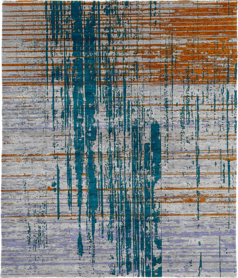 现代风格蓝橘色抽象图案地毯贴图-高端定制