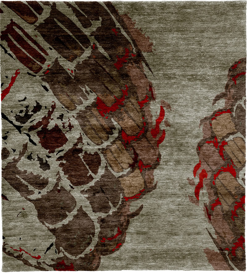 现代风格绿咖色色抽象图案地毯贴图-高端定制