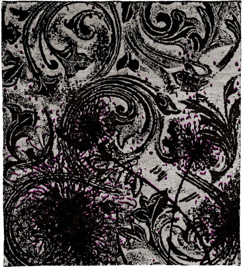现代风格黑白色花纹图案地毯贴图-高端定制-2