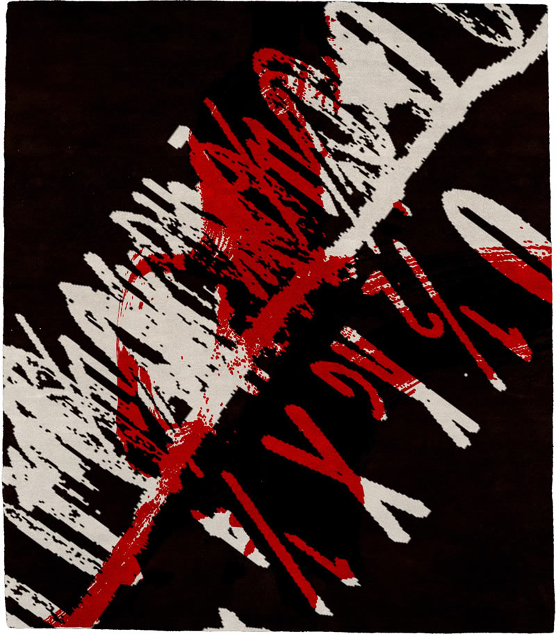 现代风格黑白红色字母图案地毯贴图-高端定制