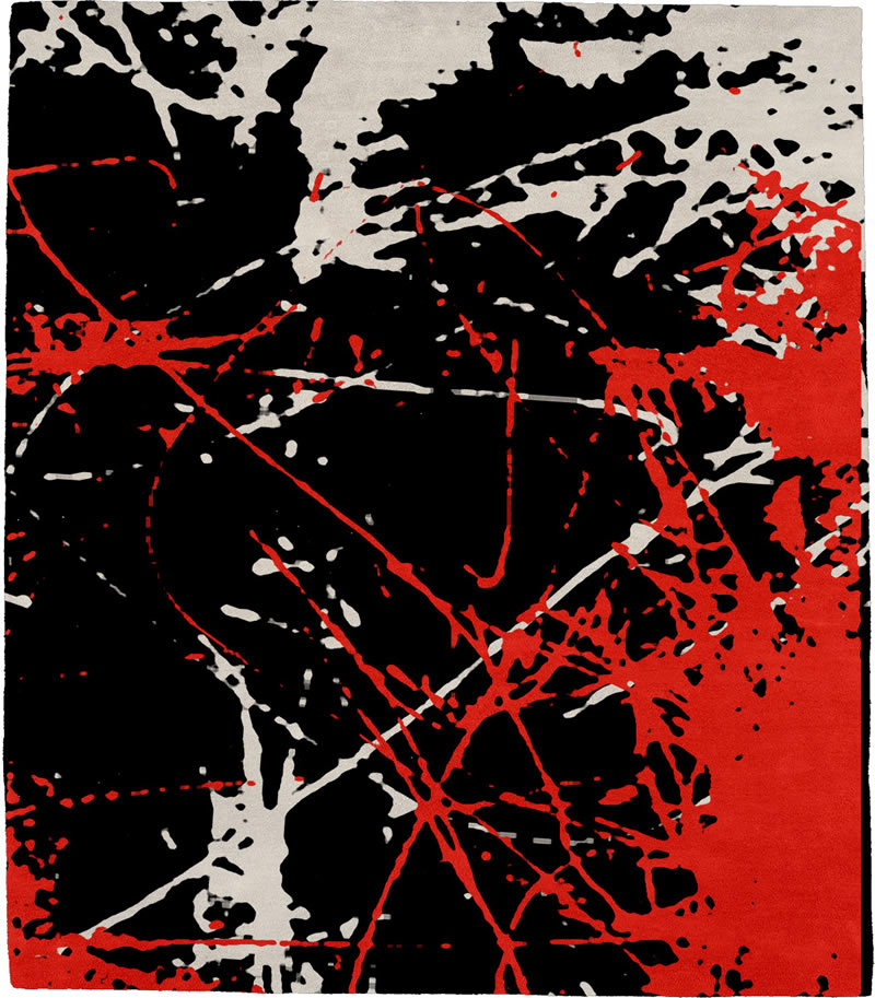 现代风格黑灰红色抽象地毯贴图-高端定制