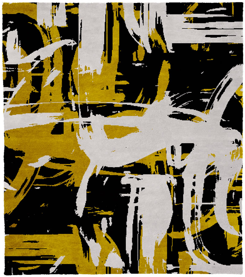 现代风格黑黄白色抽象图案地毯贴图
